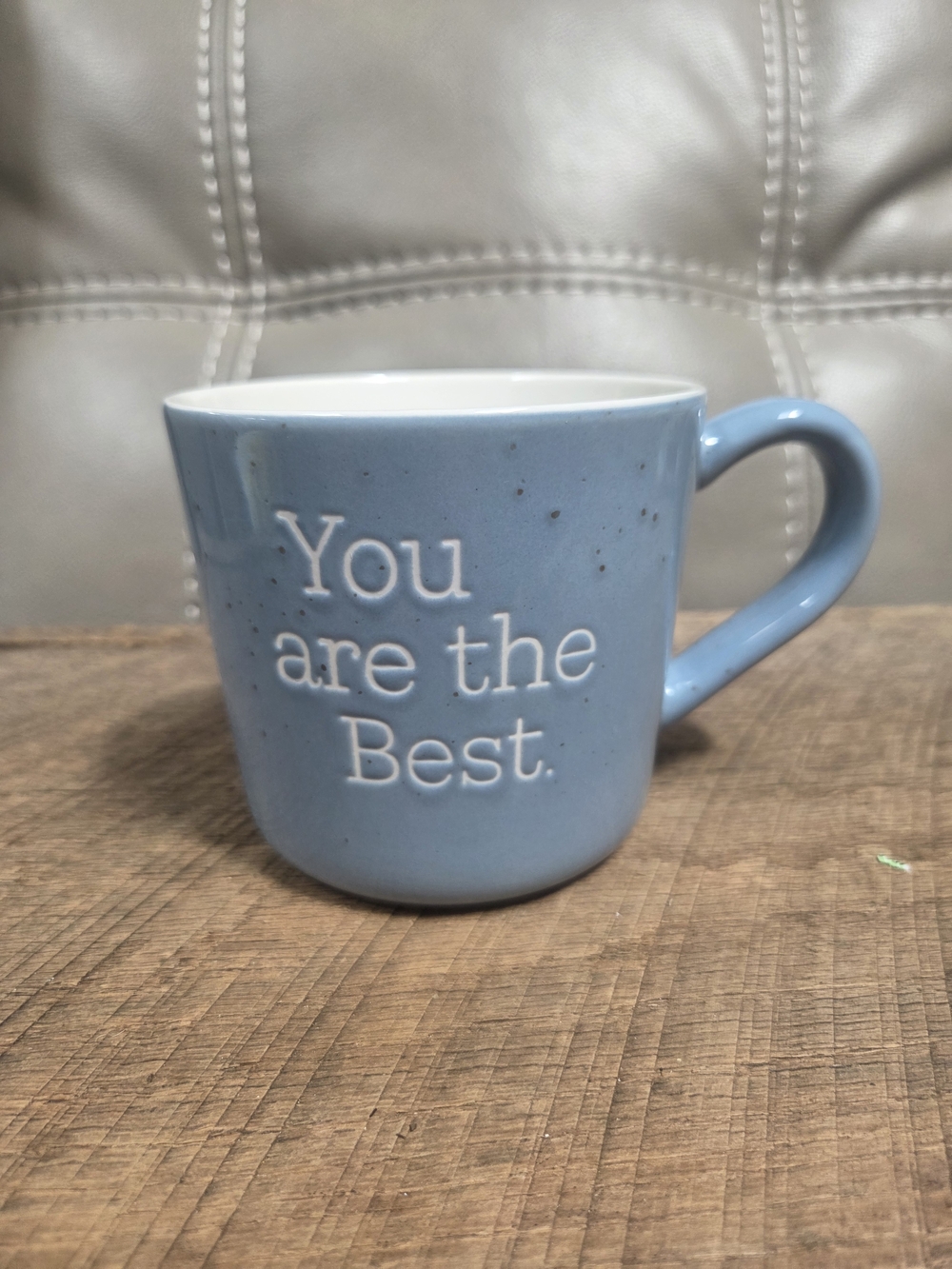 Threshold "You Are The Best" Light Blue Speckled Stoneware Mug, NWOT Bin 1F